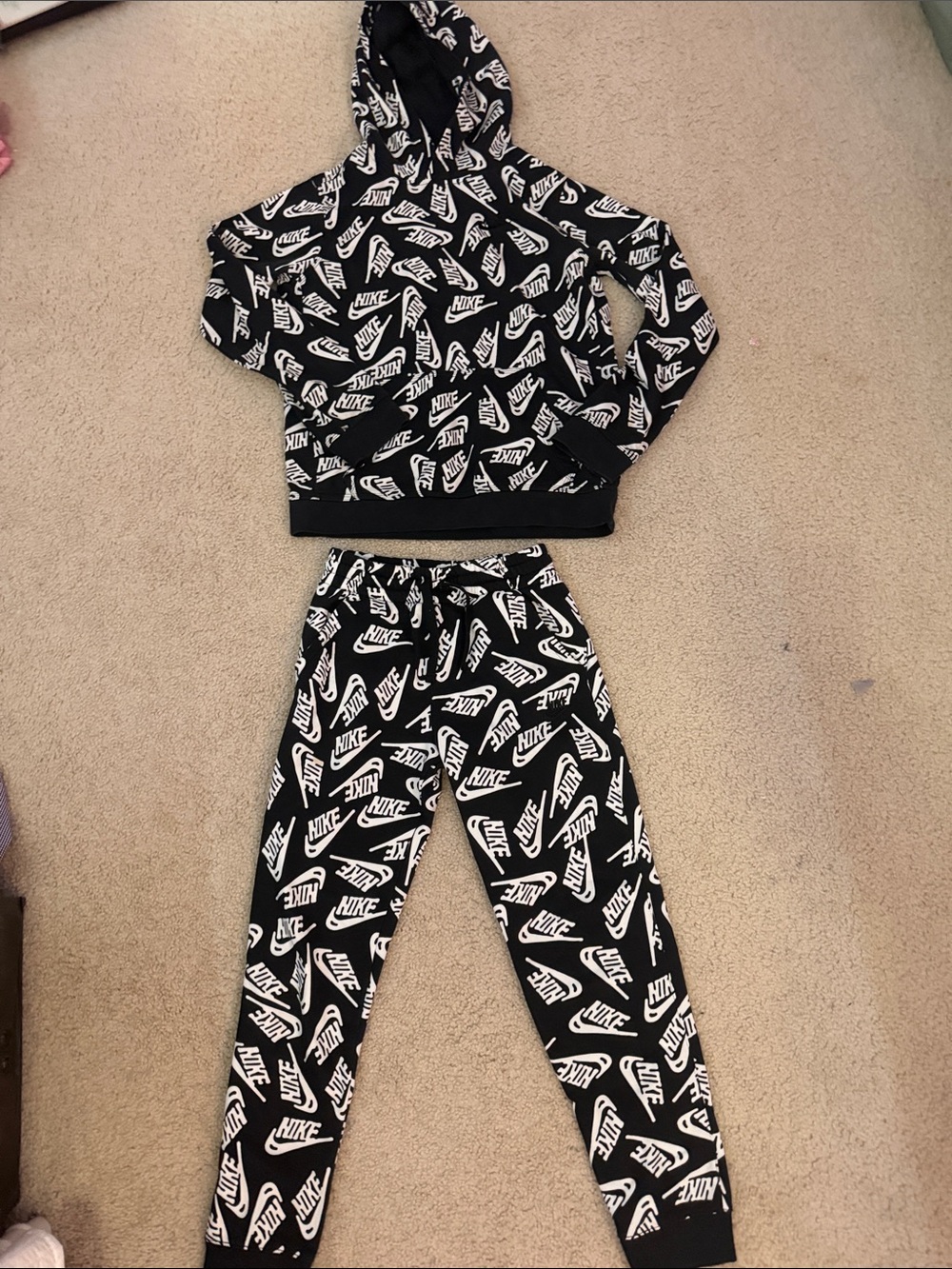 Nike Black & White All-Over Logo Hooded Matching Set for Kids